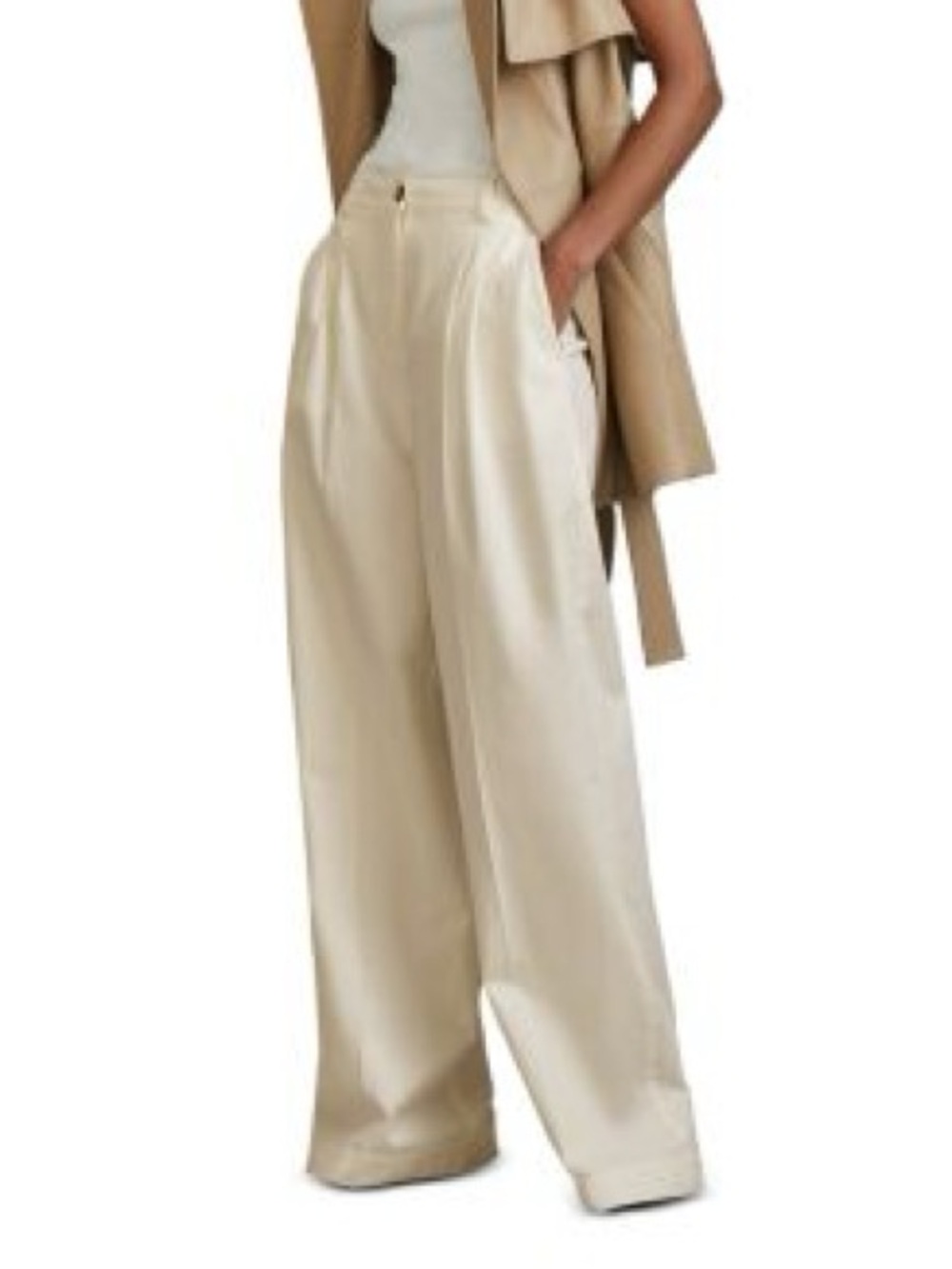 The REISS Astrid trouser wide leg pleat front pant size 6 cream